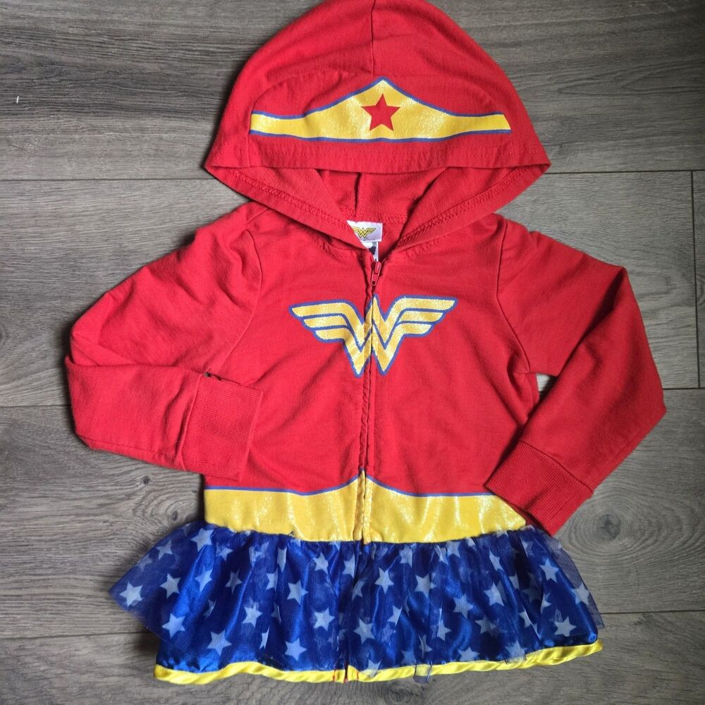 DC Comics Wonder Woman Girls 4T Red Zip Hoodie Sweatshirt Tutu Costume Dress Up